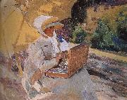 Maria Pardo sketching in Joaquin Sorolla